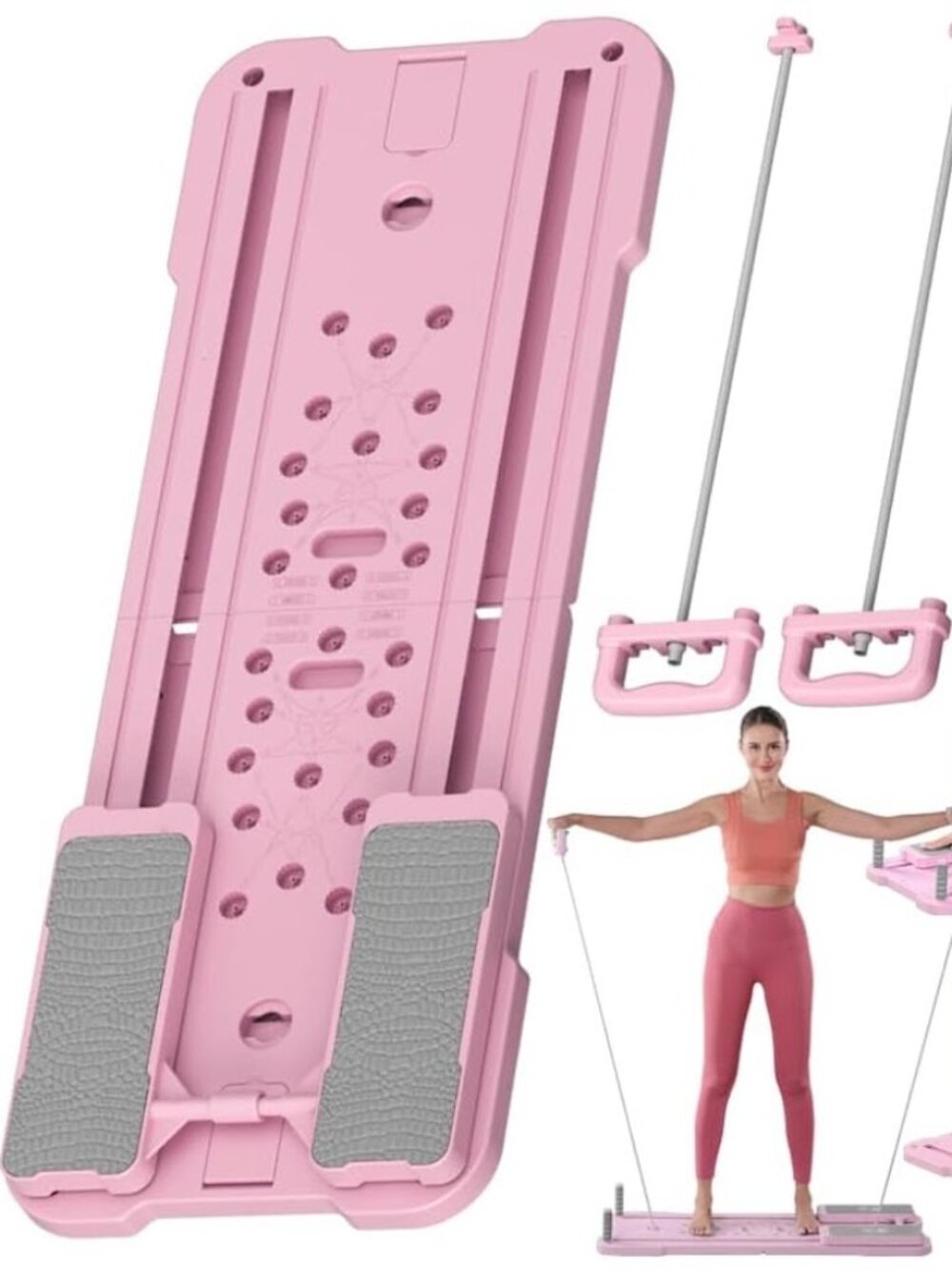5-in-1 Portable Pilates Reformer Board System - Upgraded Deluxe Edition Pink